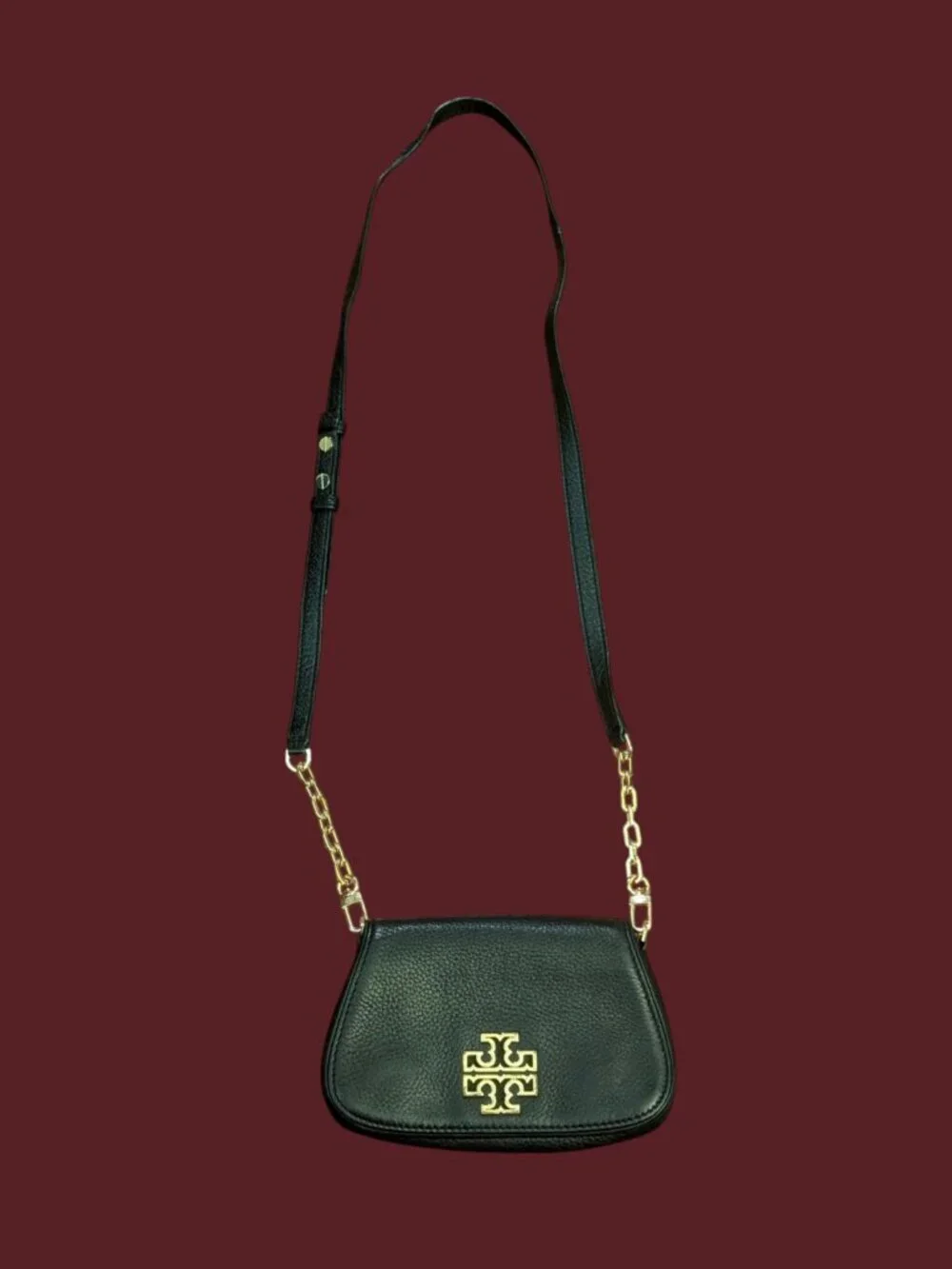 Tory Burch Mini Britten Black Leather Gold Hardware Crossbody 20cm X 2cm X 14cm